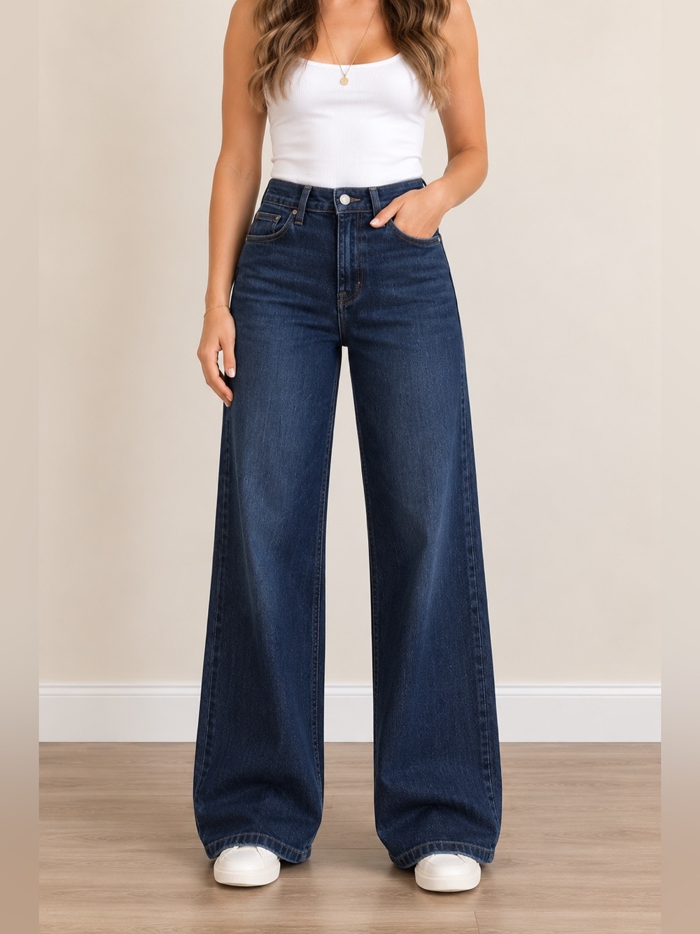LC Lauren Conrad Super High Rise Wide Leg Jeans Dark Wash Size 10